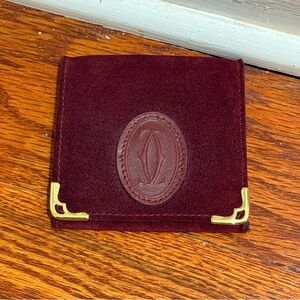 Cartier Velvet Burgundy Coin Pouch with Gold Details